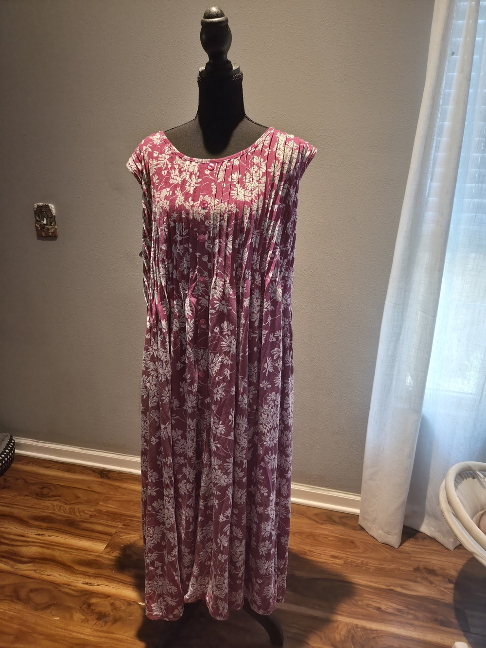 Woman Within Pink and White Floral Sleeveless Maxi Dress